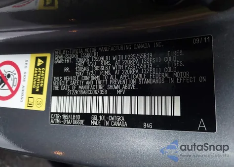 2012 Lexus Rx 350 z USA, uszkodzony, nr VIN 2T2ZK1BA8CC067058